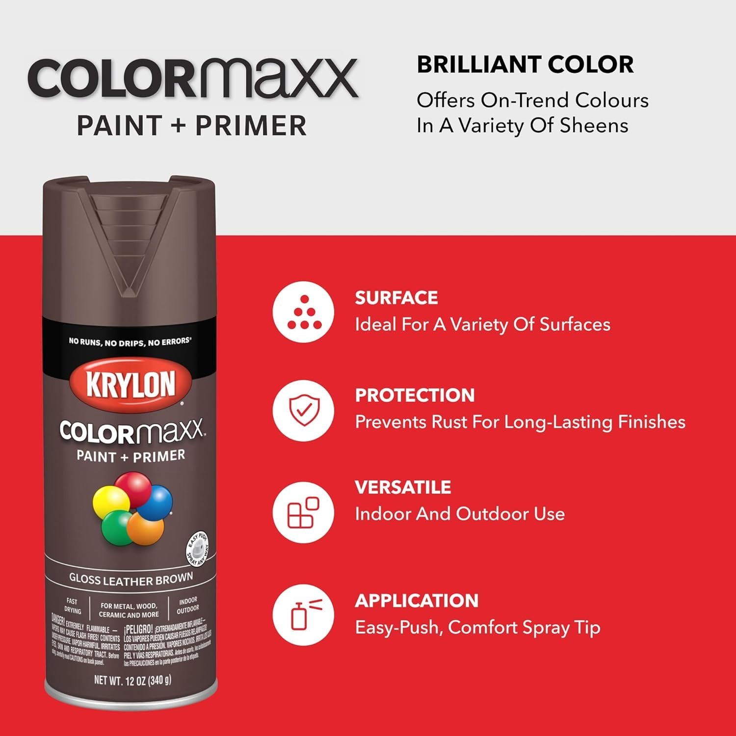 Gloss Leather Brown Spray Paint, 12 oz. - Quick Drying and Durable