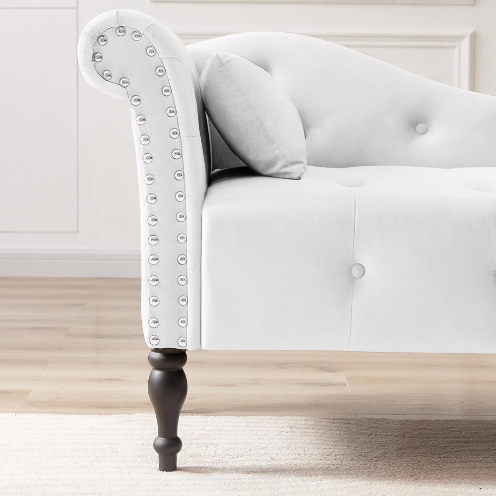 High Quality 60.6" Velvet Chaise Lounge Buttons Wood Legs with 1 Pillow Furnitu