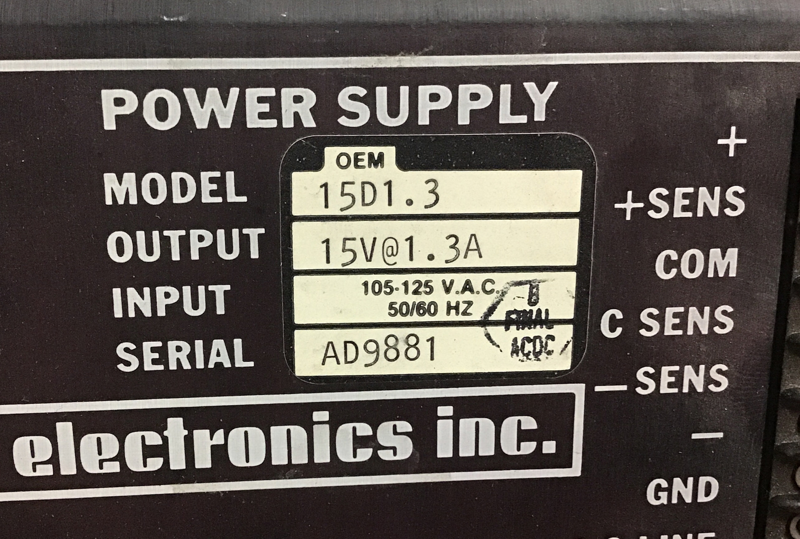 ACDC Electronics Model 15D1.3-1 Power Supply (b363)
