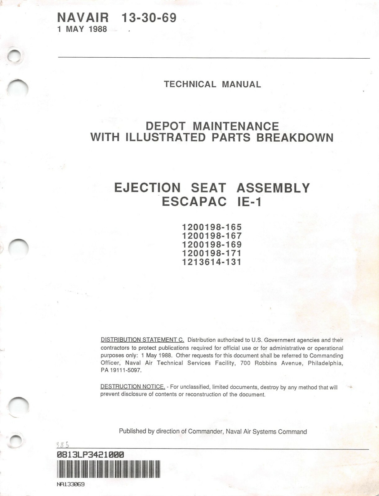 IE-1 ESCAPAC Ejection Seat (S-3A) Maint W/Parts Manual Flight Manual -CD Version