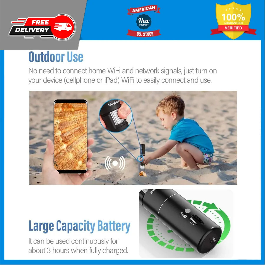 Wireless Digital Microscope 50X-1000X WiFi Handheld Camera with Adjustable Stand