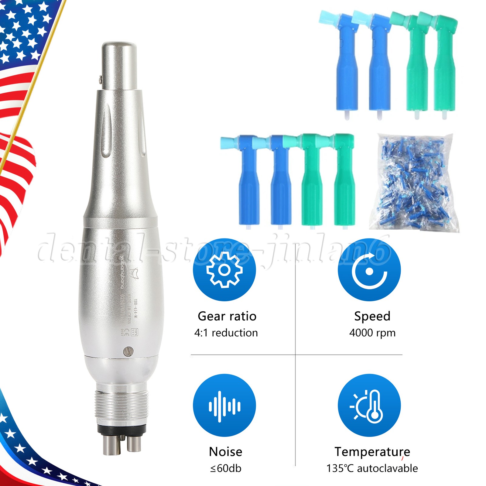 Dental Hygiene Prophy Handpiece Air Motor 4Holes 4:1 Nose Cone /Prophy Angles