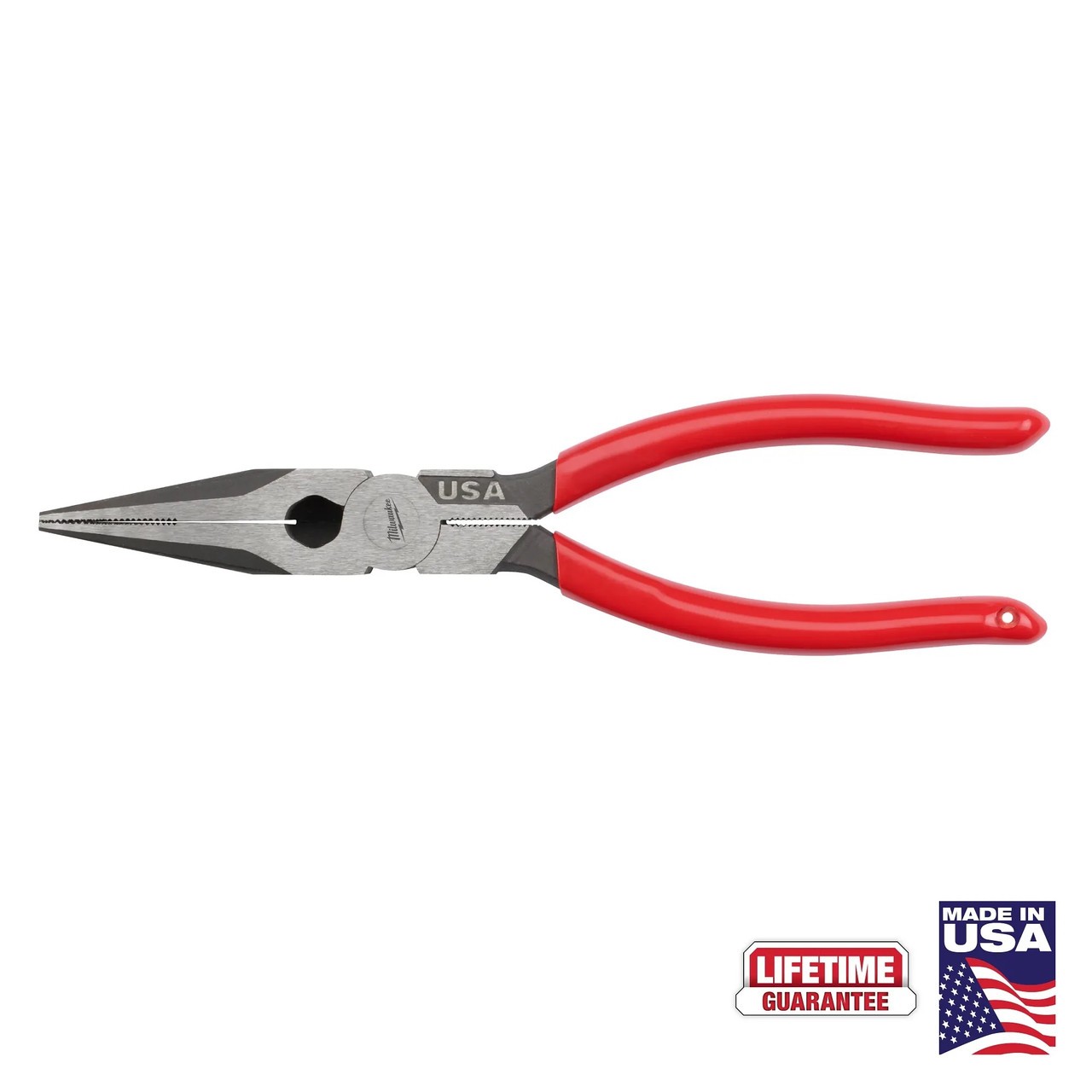 8" Long Nose Pliers, Dipped Grip (USA)