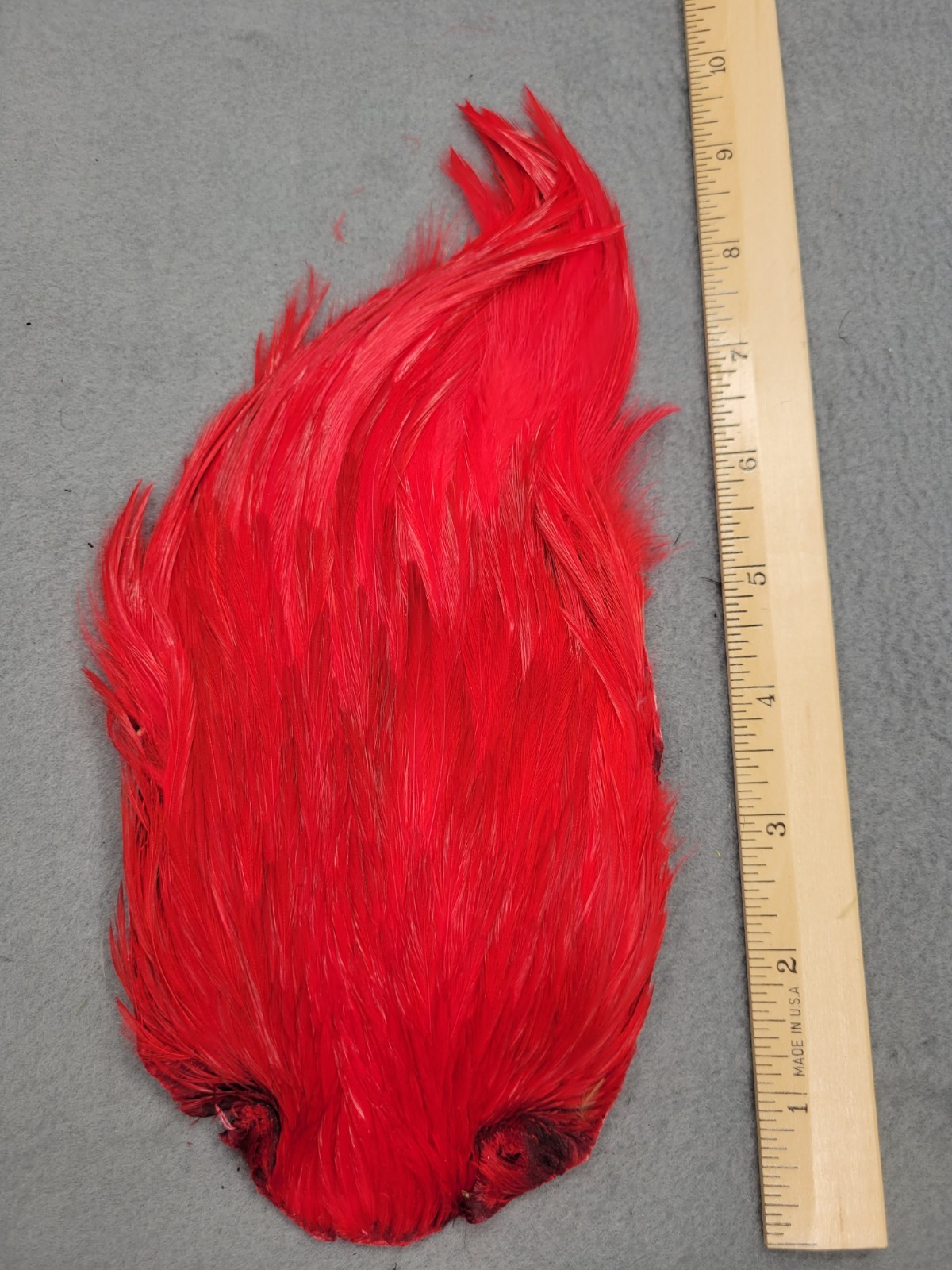 Lot 200,  Grade B,  DYED RED India Rooster Streamer Neck Cape Feathers