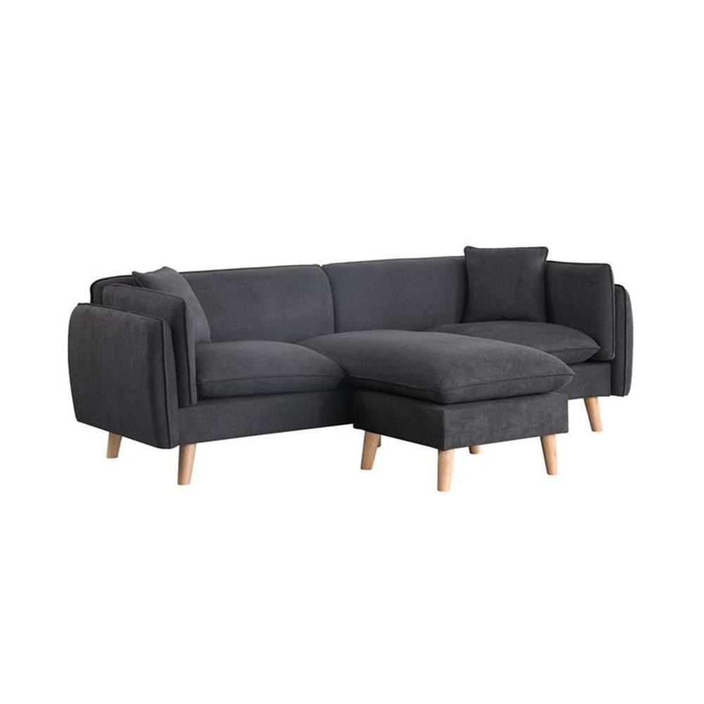Bowery Hill Dark Gray Fabric Sectional Sofa Chaise Ottoman and 2 Pillows