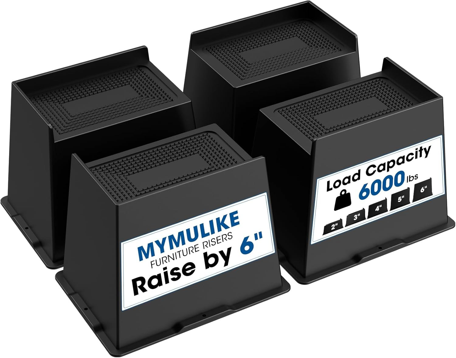 MYMULIKE Bed Risers L Shape Rectangle 2 Inch 3 Inch 4 Inch 5 Inch 6 Inch (Black