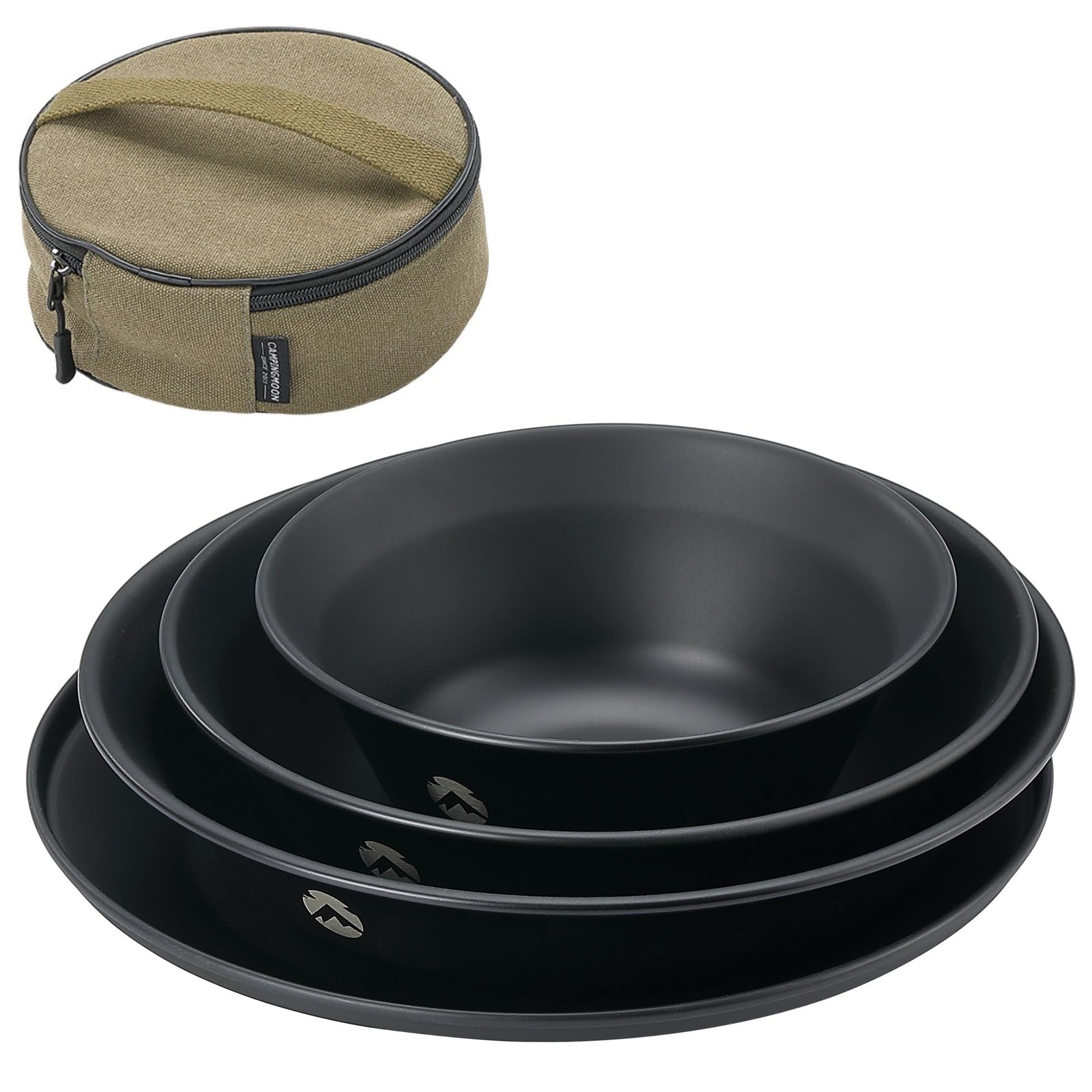 CAMPING MOON Tableware Camping Plate Stainless Steel Tableware Set 4 Pieces Blac