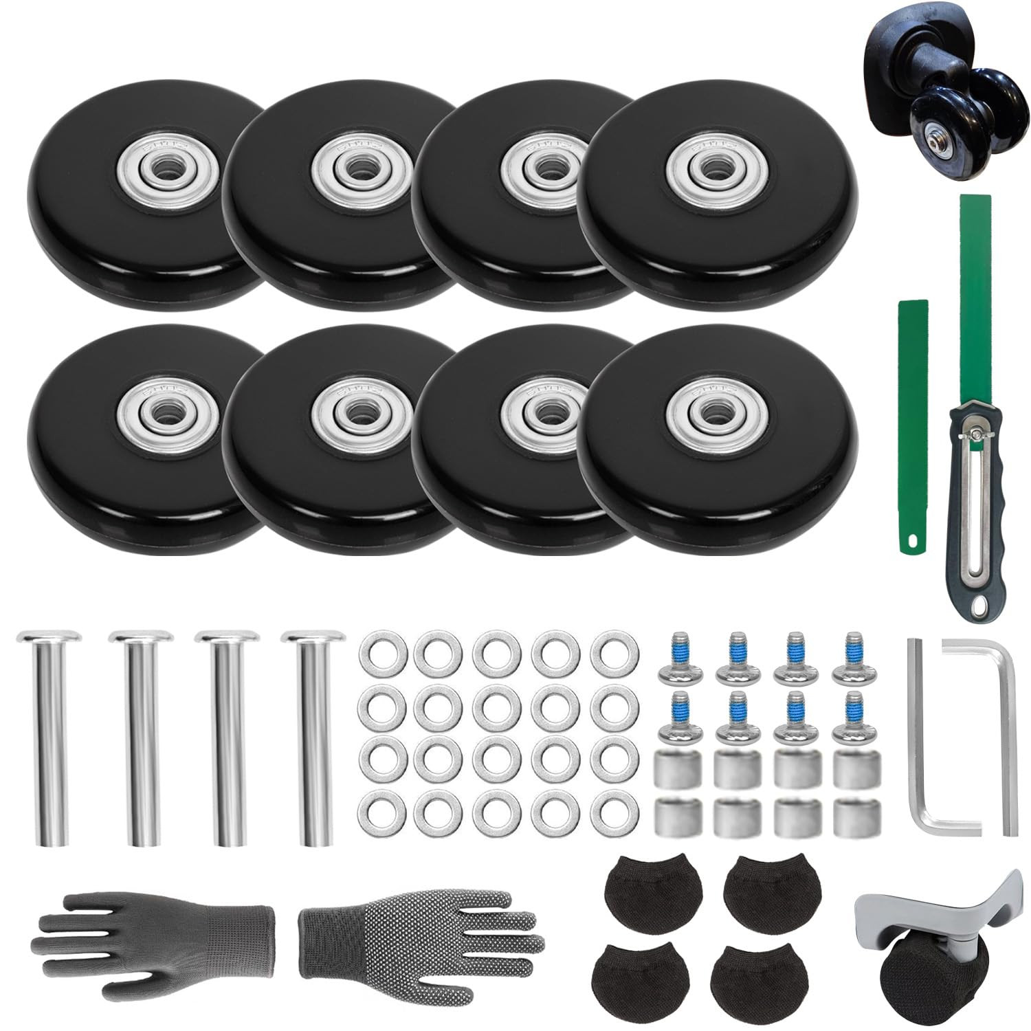 Luggage Replacement Wheels Set 8Pcs 1.97"X0.55"(50X14Mm) with Saw&4Pcs Wheels Co