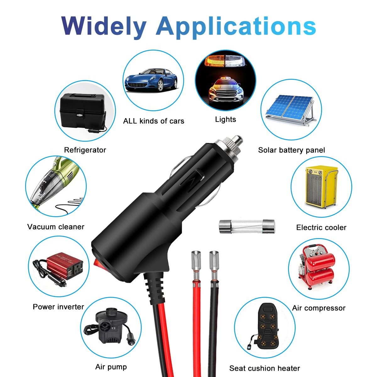Cigarette Lighter Plug Adapter With Switch On Off 12FT Heavy Duty 12V Cigaret