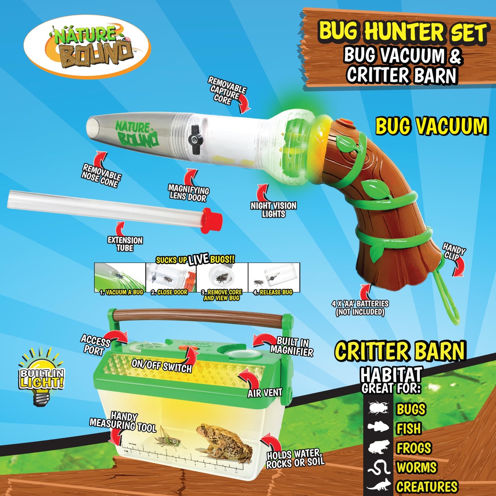 Nature Bound Bug Catcher Toy, Eco-Friendly Bug Vacuum, Catch and Release Indo...