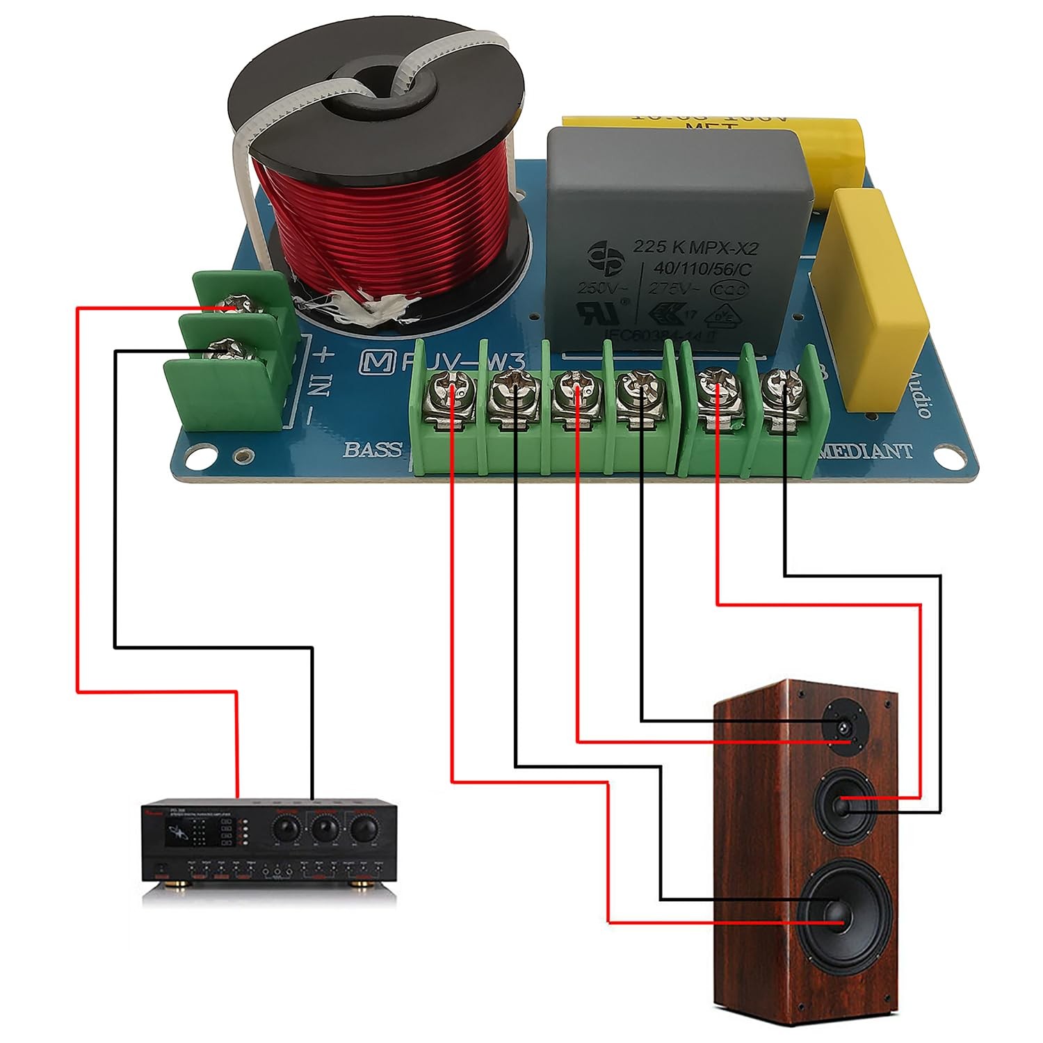 3 Way Speaker Crossover, PUV-W3 200W Passive Crossover for 3Way 4.5"+
