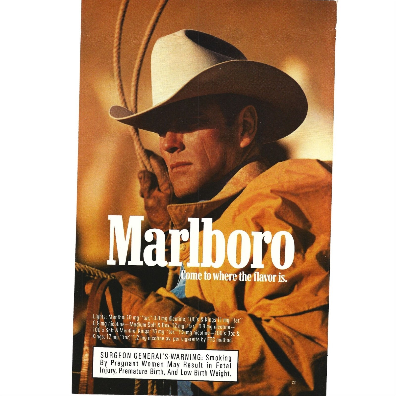 Marlboro Cigarette Ad Cowboy Western Man 1990s Vintage Print Ad
