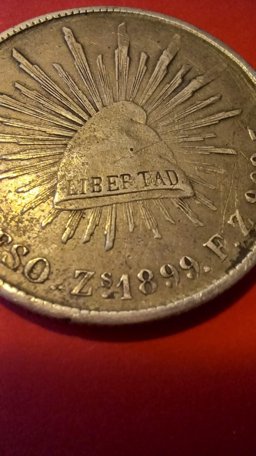 1899-Zs Un Peso Minted In Zacatecas, Mexico- Silver Libertad Cap & Rays 26.91 g
