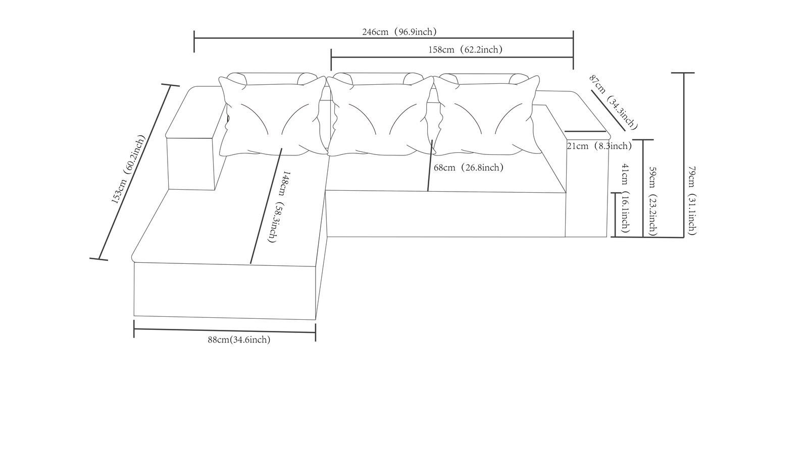 96.9"Cloud Sectional Couch with L-Shape Chaise,Modern Modular Sofa with Deep Sea