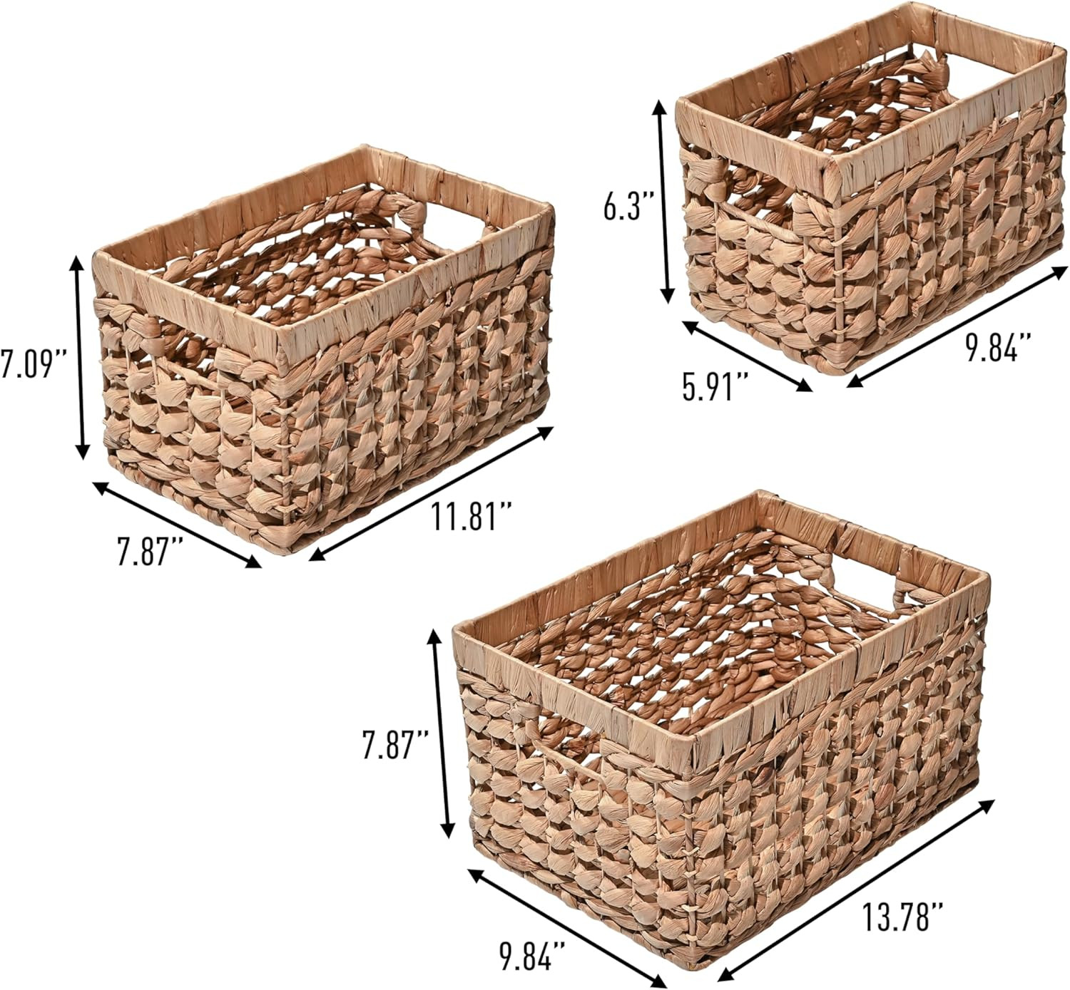 BSK2012A-3SET Hayden Bohemian Cottage Handwoven Hyacinth Rectangular Nesting Wic