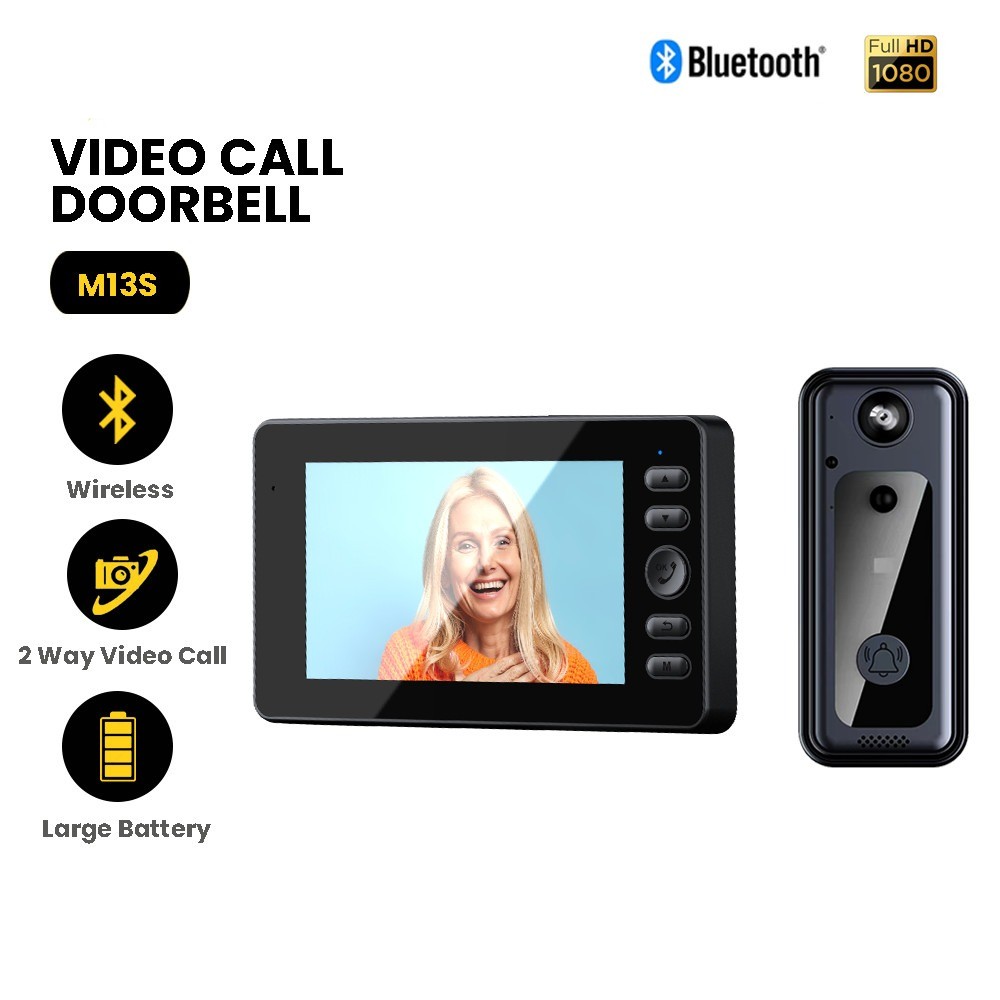 TYSHUN Wireless Bluetooth Video Doorbell with Screen 170° Angle Two-Way Intercom