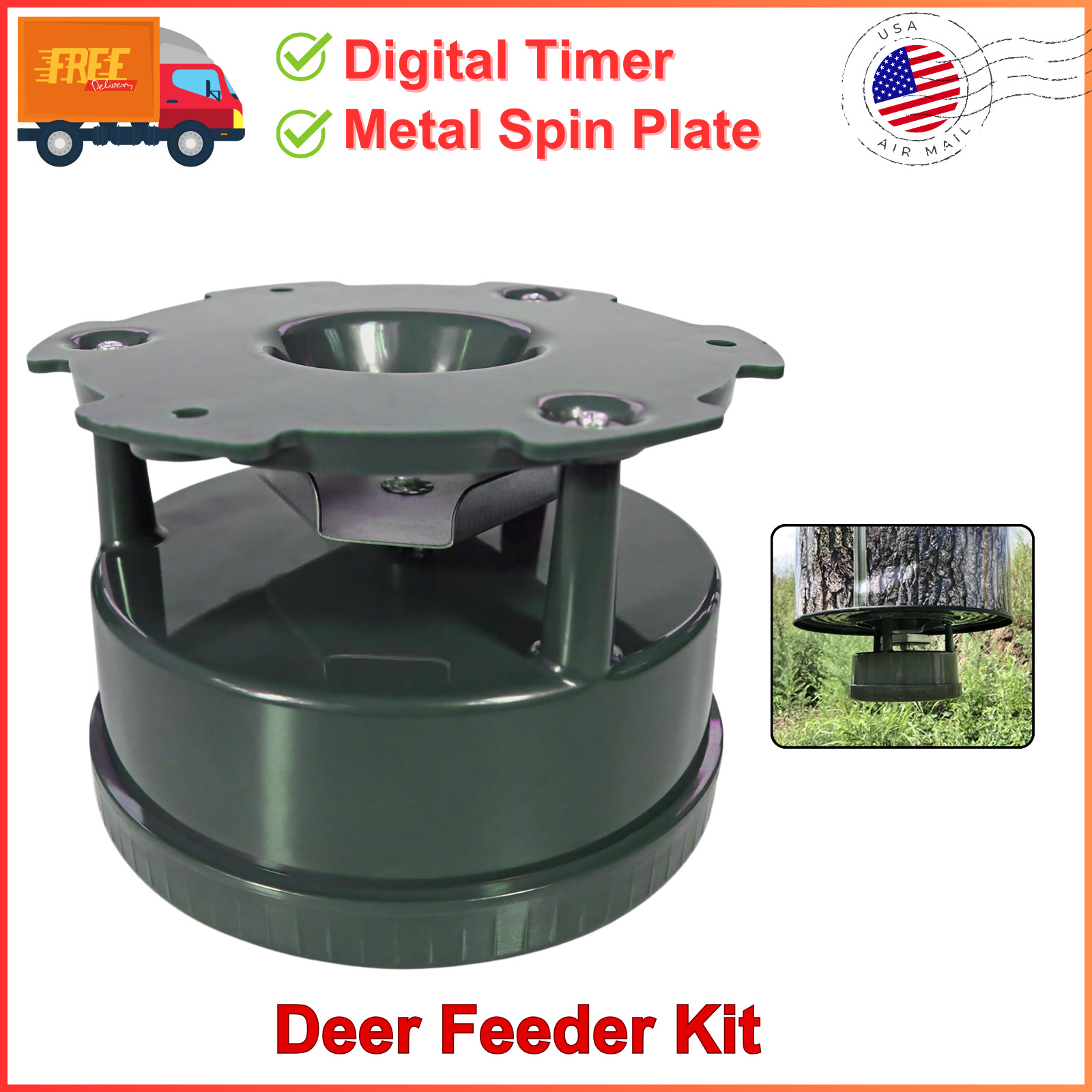 Highwild Deer Feeder Kit - Digital Timer - Metal Spin Plate, Easy Setup Portable