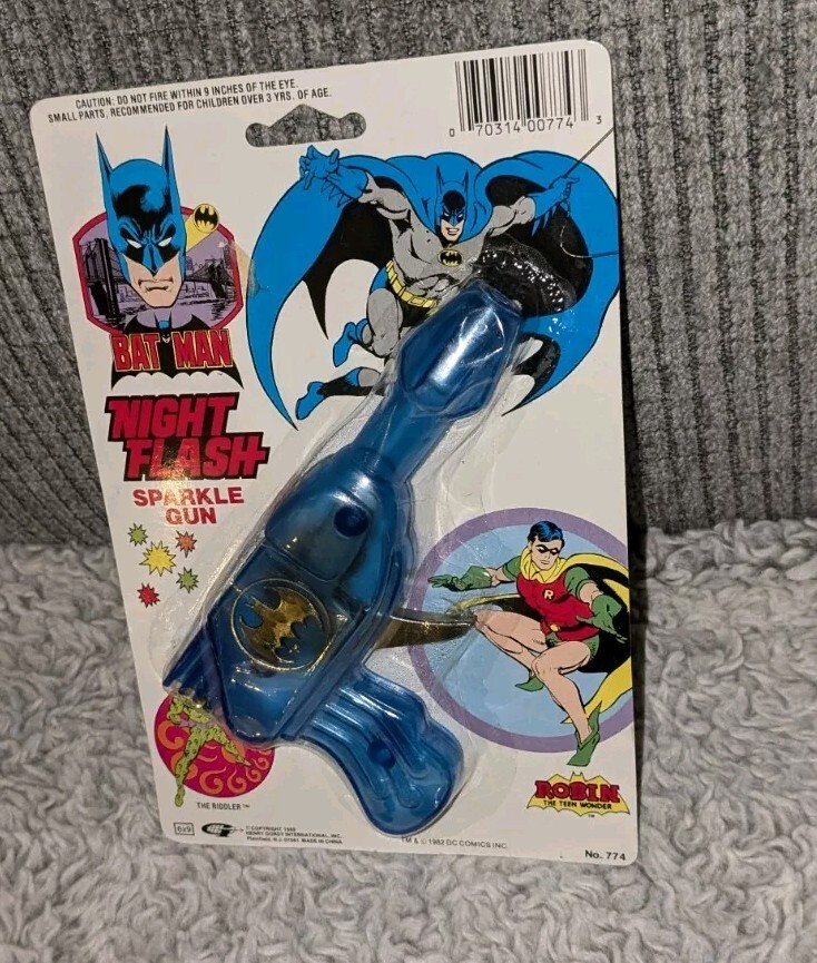 Batman & Robin 1988 Night Flash Sparkle Plastic Toy Gun In Package Read