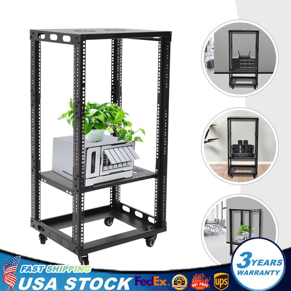 18U 18.5" 4 Post Open Frame Network Server Rack Adjustable Partition 0-31.5''