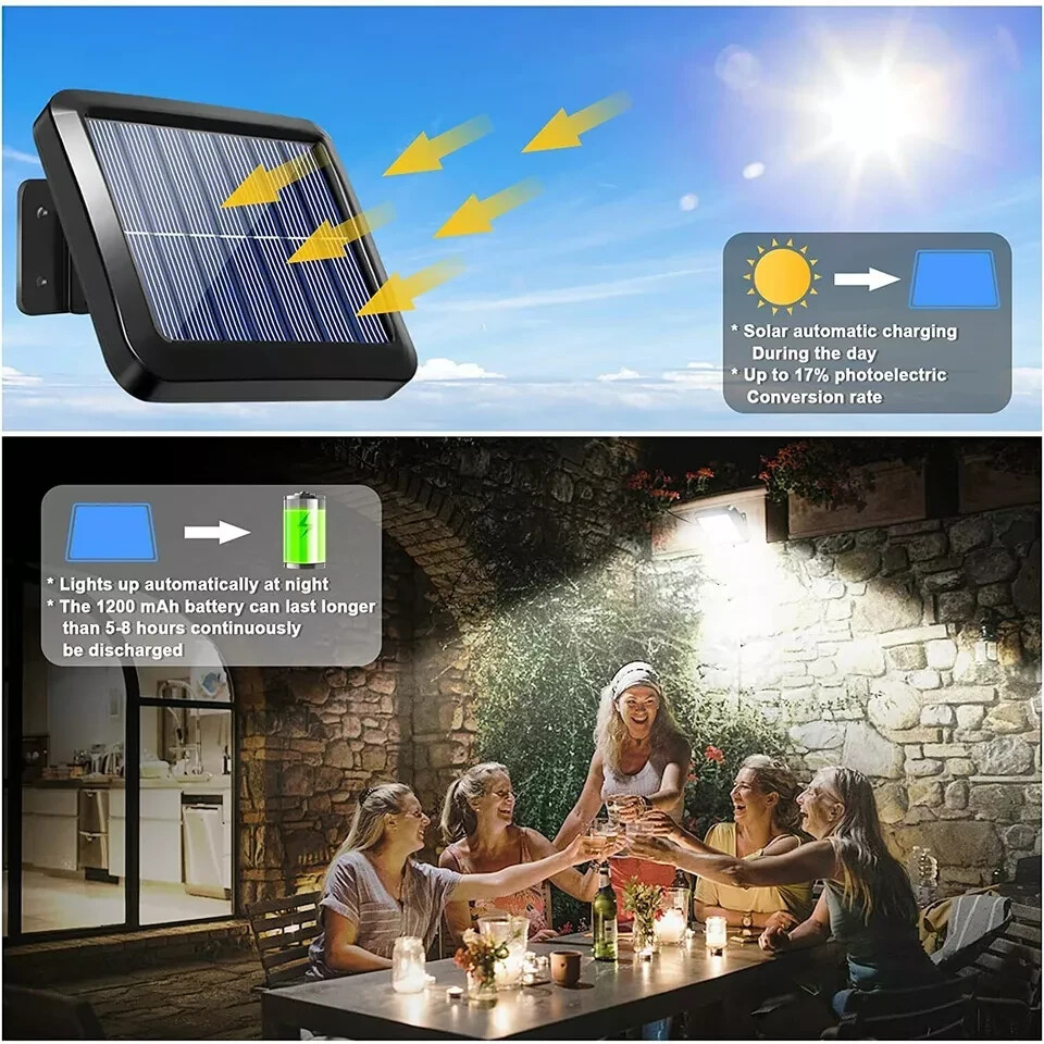 2PCS Solar Wall Light LED Motion Sensor Outdoor Bright Flood Street Lamp 3 Modes