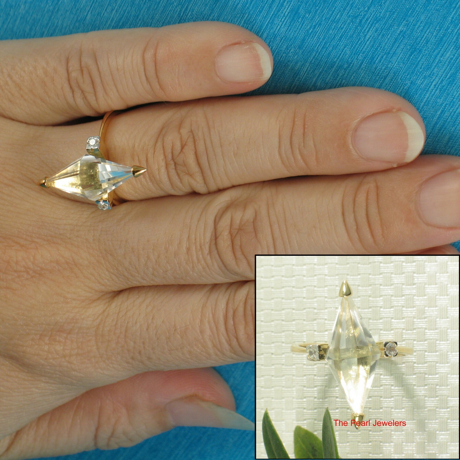 Sterling Silver Gold-Plated Crystal Prism Ring with Cubic Zirconia