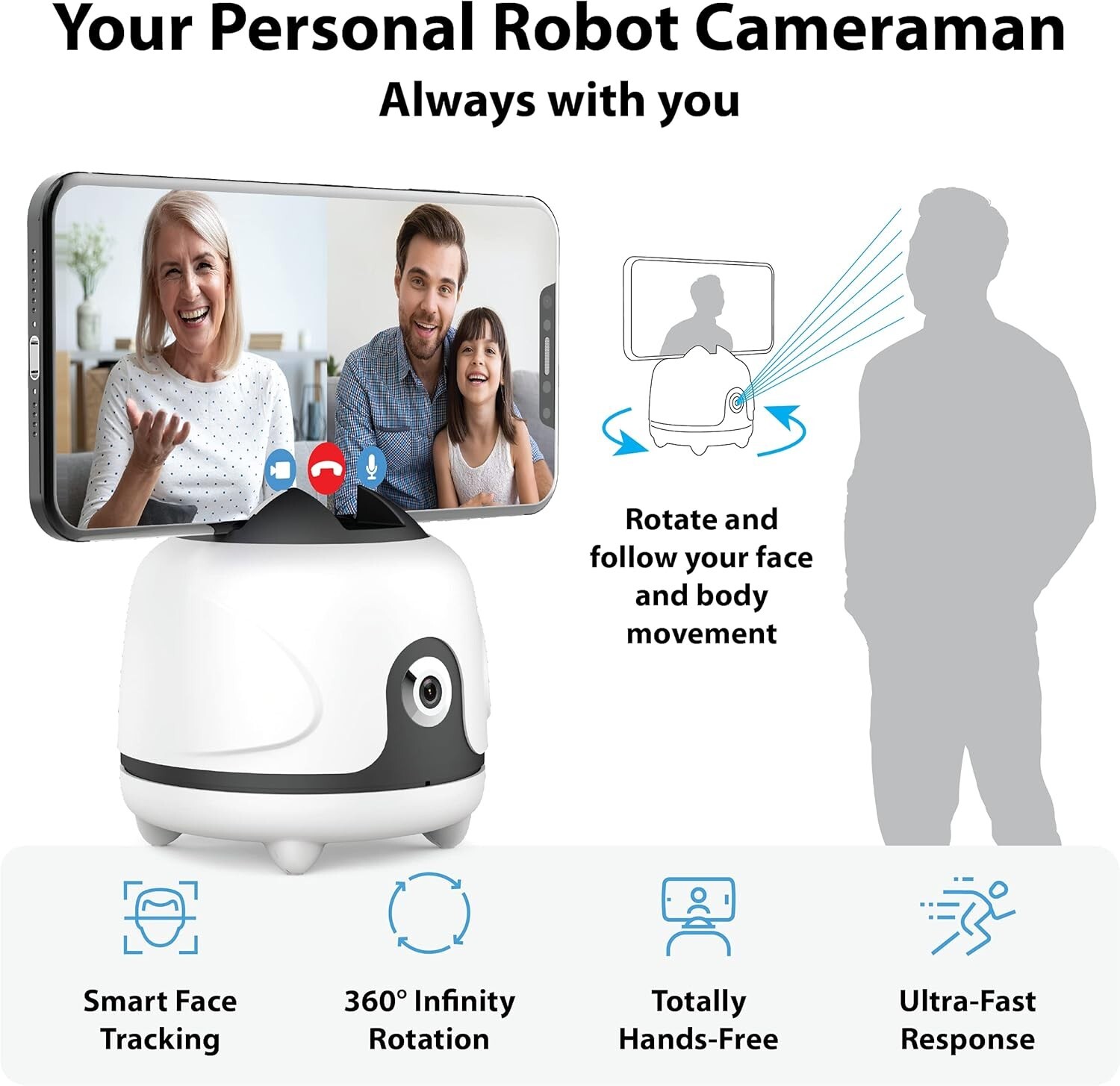 Auto Face Tracking Tripod Holder 360° Rotation Face Body Phone Camera Mounted