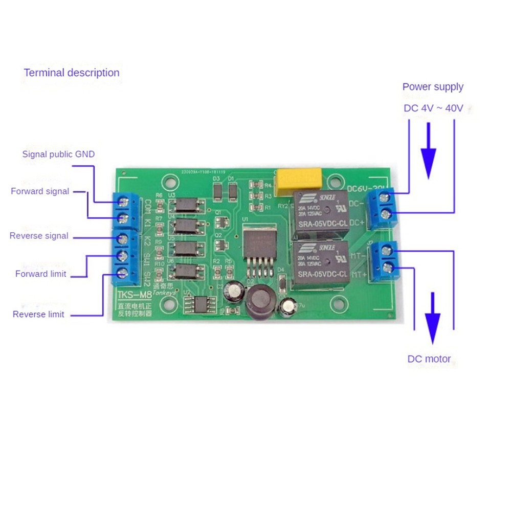 DC 6V 12V 24V DC Motor Forward and Reverse Controller 20A High Current with1848