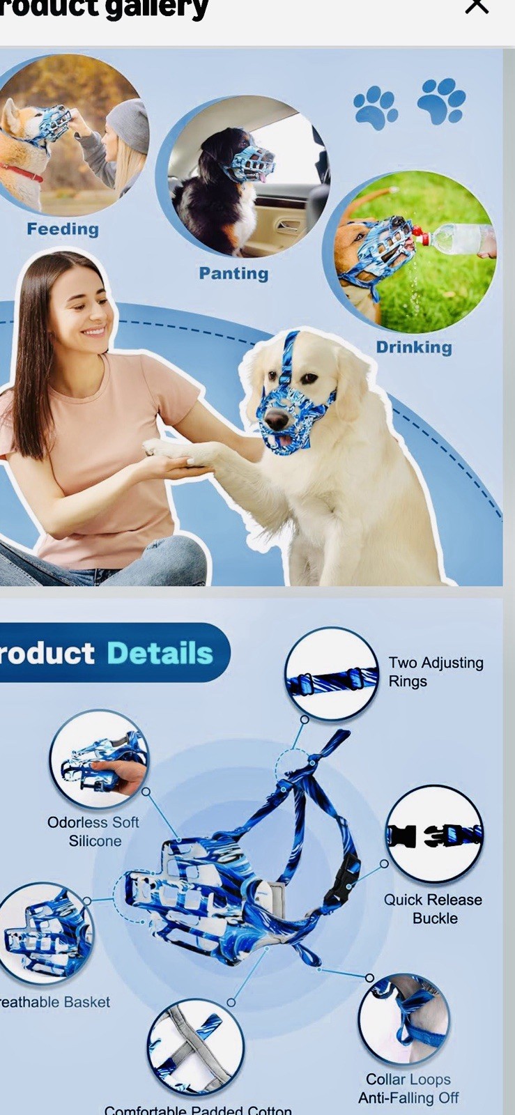 Blue Camo Silicone Basket Dog Muzzle, Adj Straps, Quick Release L #4