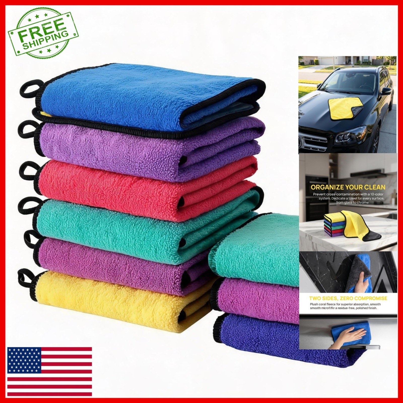 10 Pack Microfiber Towels - Ultra-Soft, Lint-Free, Super Absorbent Cloths