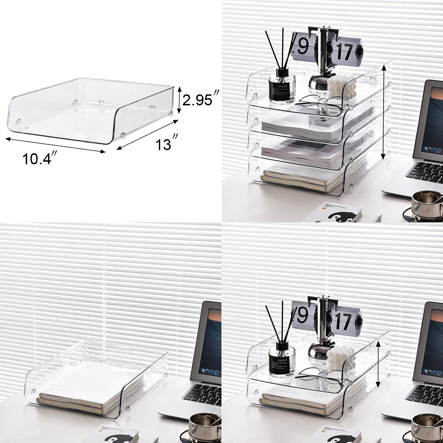 4 Pack Organizer for Desk,Clear Stackable Sray Holder, Office Desk Organizer ...