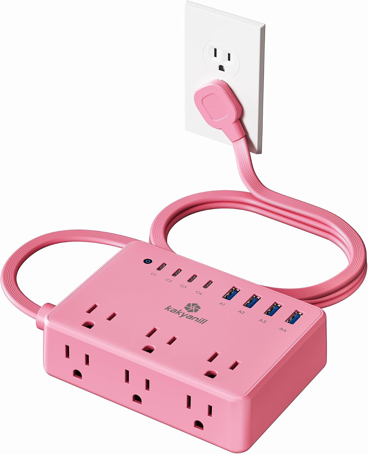 Pink Power Strip, 6 AC Outlets 8 USB Ports(4 USB C) with 2000J Surge Protector,