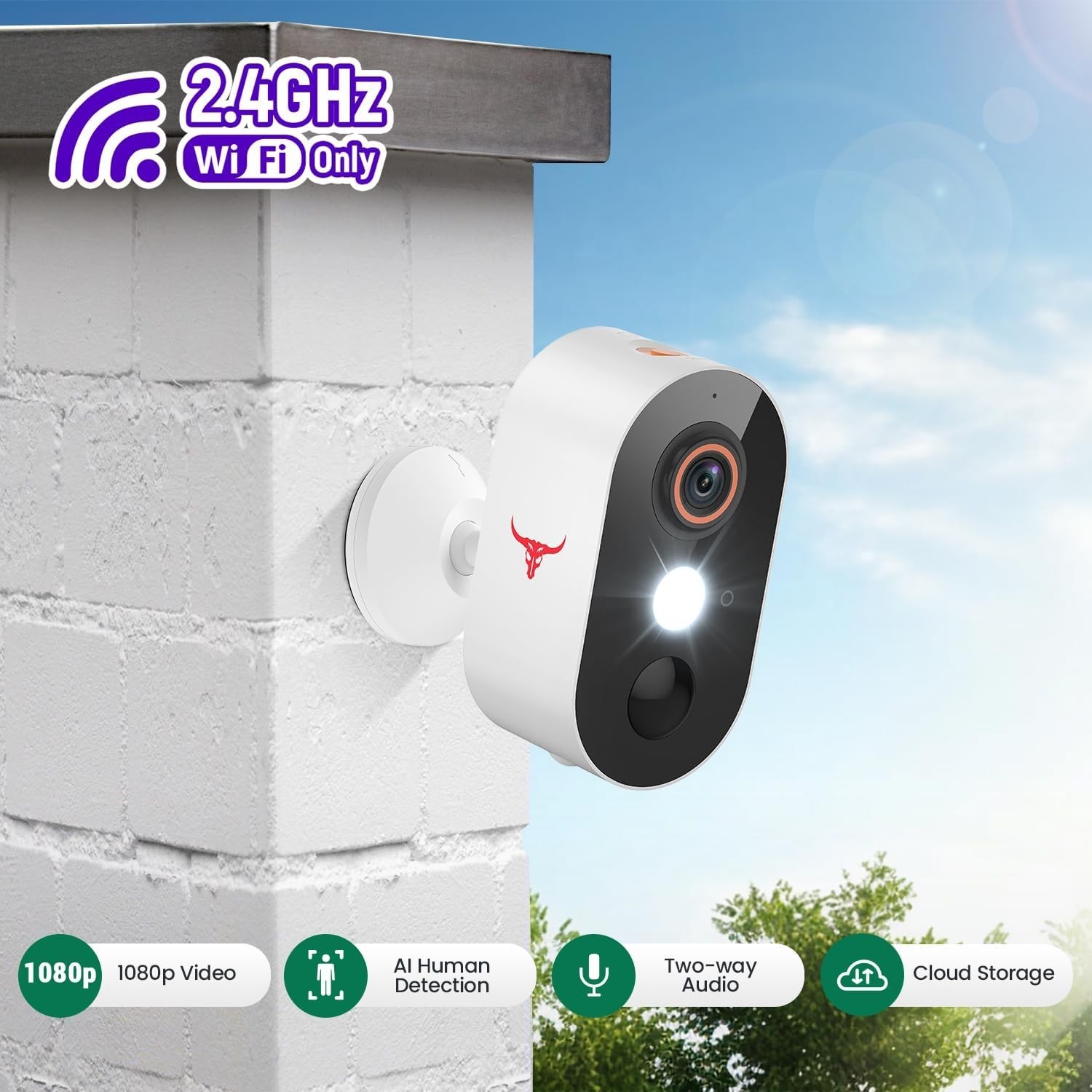 1080p Wireless Security Camera with AI Human Detection, Night Vision, 2-Way Talk