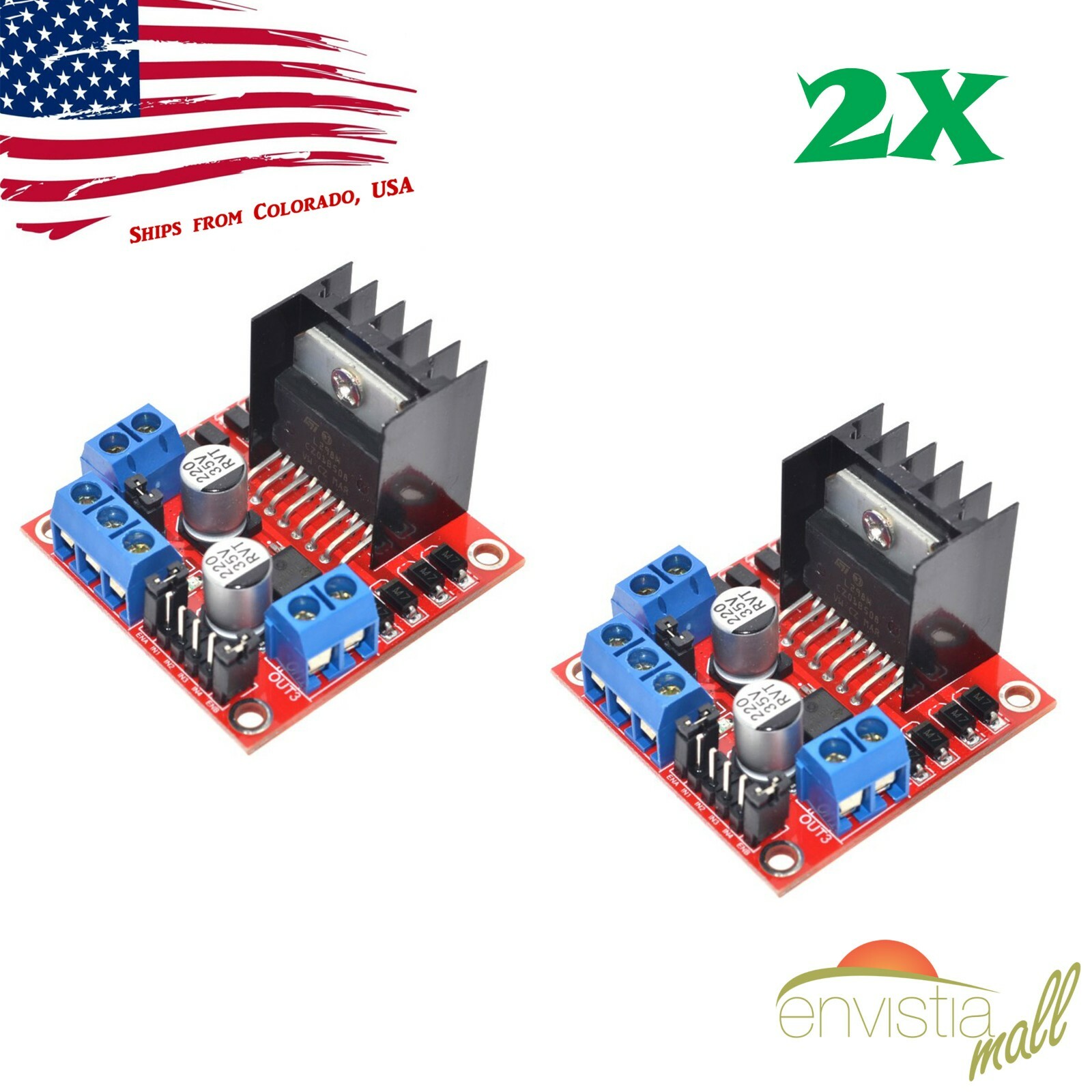 2Pcs L298N Dual H Bridge PWM DC & Stepper Motor Drive Controller Module