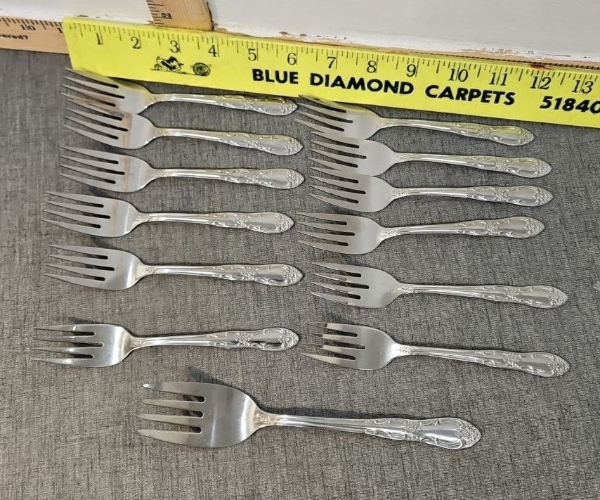 Lot of 12 Oneidacraft Stainless Steel Flatware SALAD FORKS & 1 Serving Fork