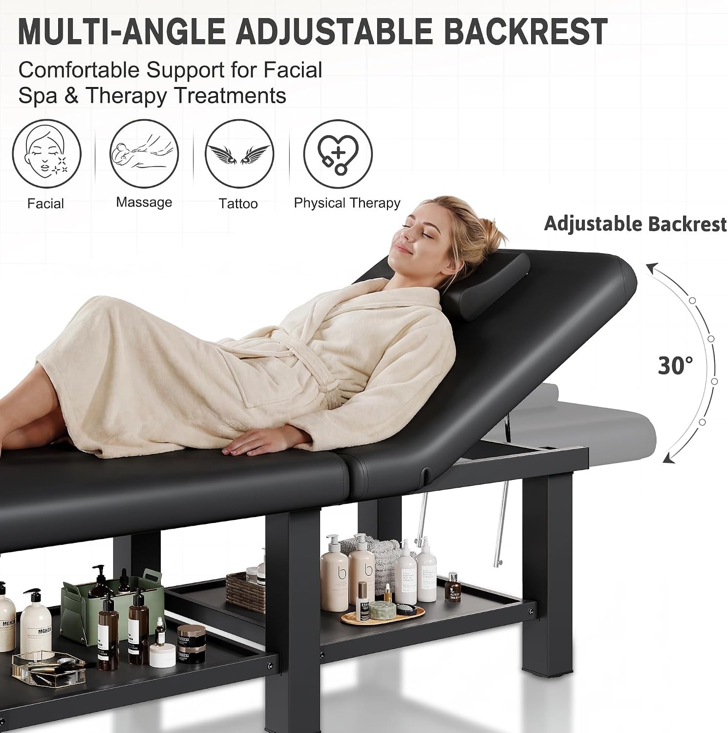 Stationary Massage Table Folding Bed with Backrest for Treatment Table Physic...