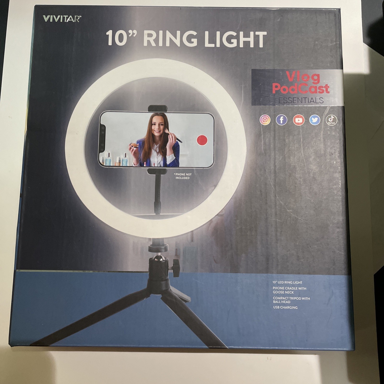 Vivitar Round 10" Ring Light LED light for Vlogging, Podcast Essential SEALED