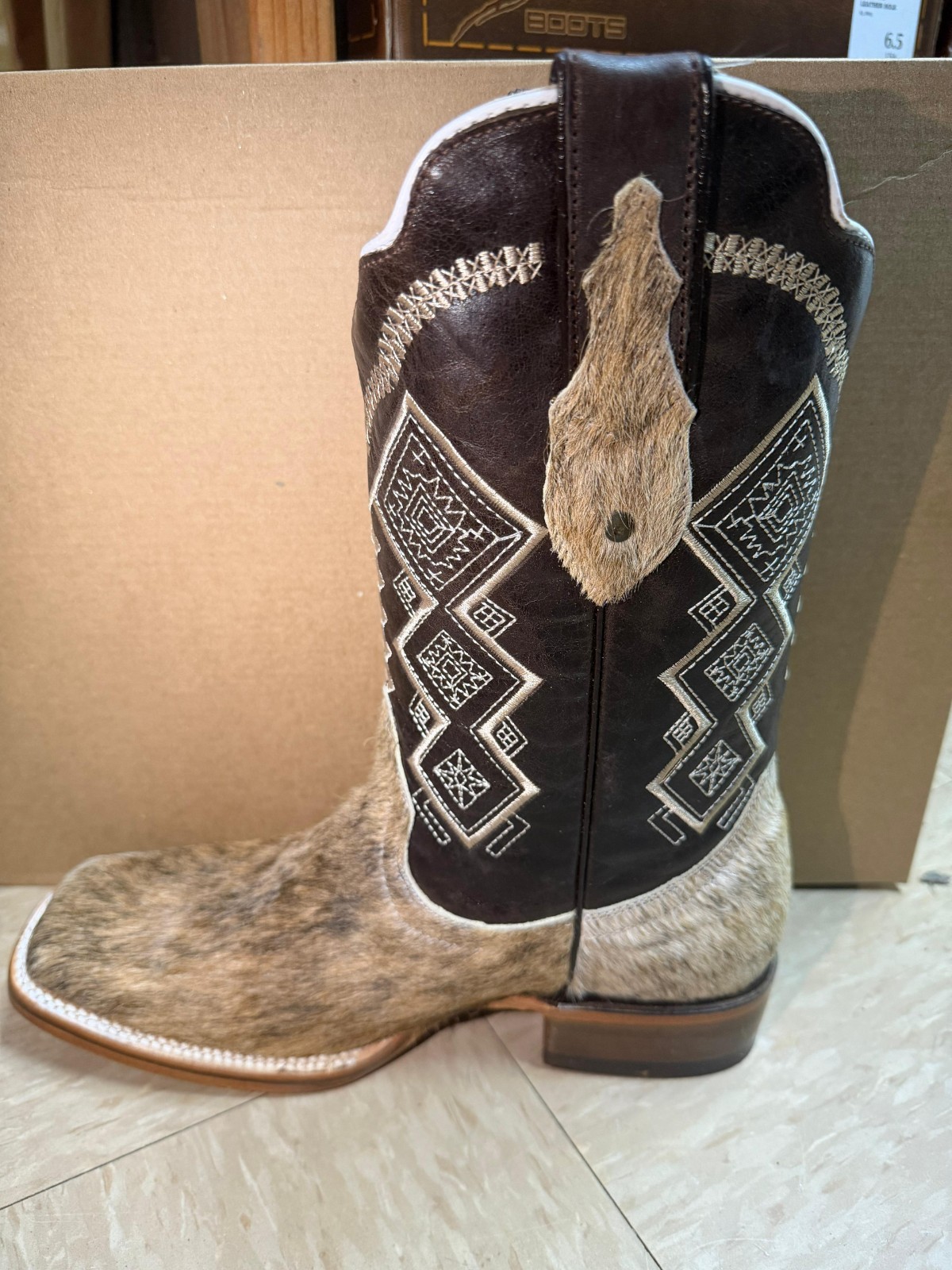 Mens Hair Brown Cowboy Boots Leather Real Cow Hair Western Men's Authentic