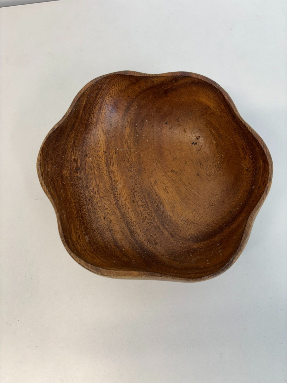 Vintage Monkey Pod Wood Bowl Collectible Handcarved Rare Wooden Scalloped Dish