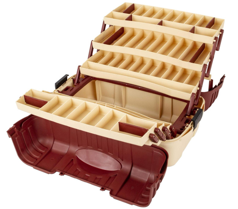 Large Fishing Tackle Box 7 Tray Full Travel Holder Pack Handle-Locking Hip Roof
