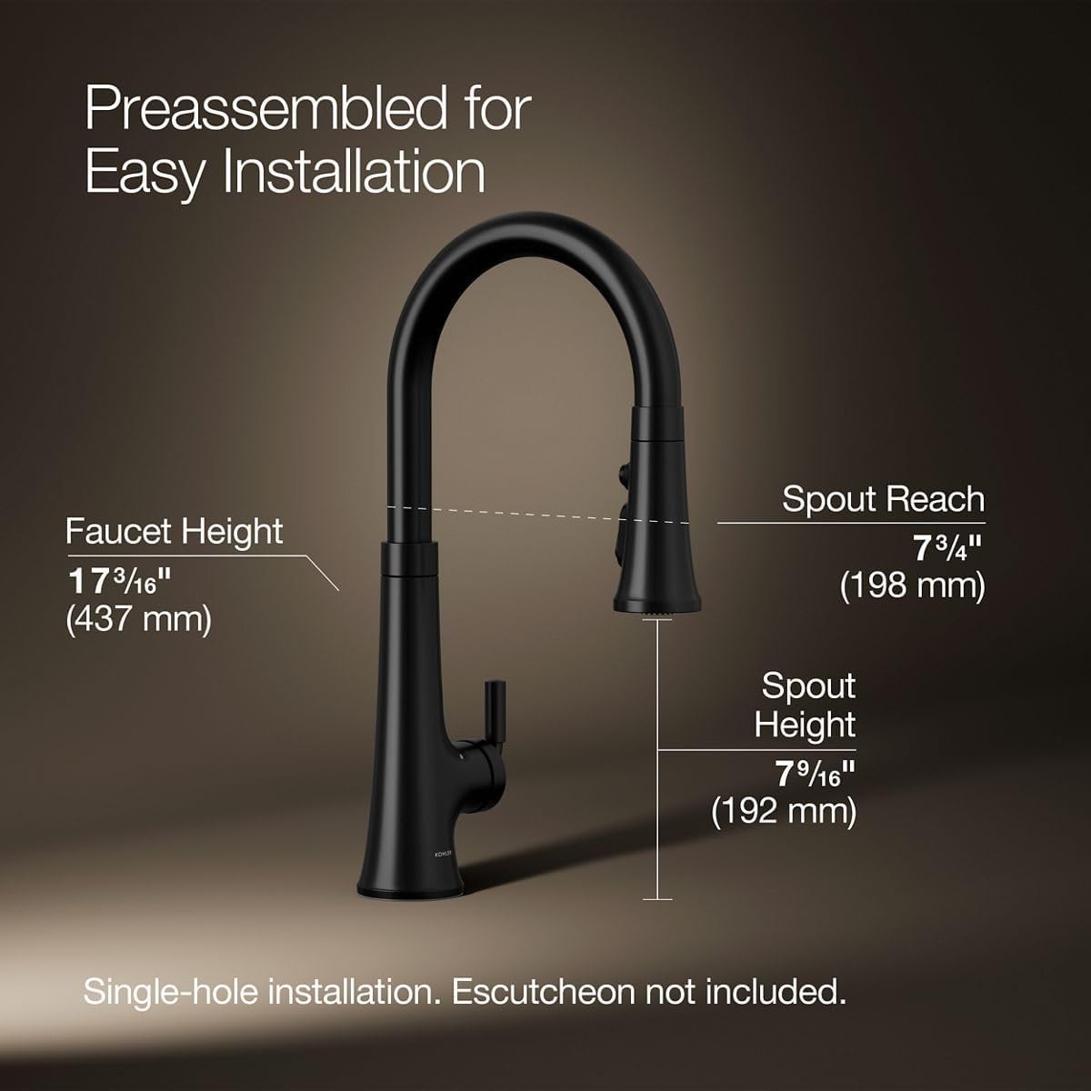 Kohler Tone Touchless K-23766-BL PullDown Multi Spray Kitchen Faucet Matte Black