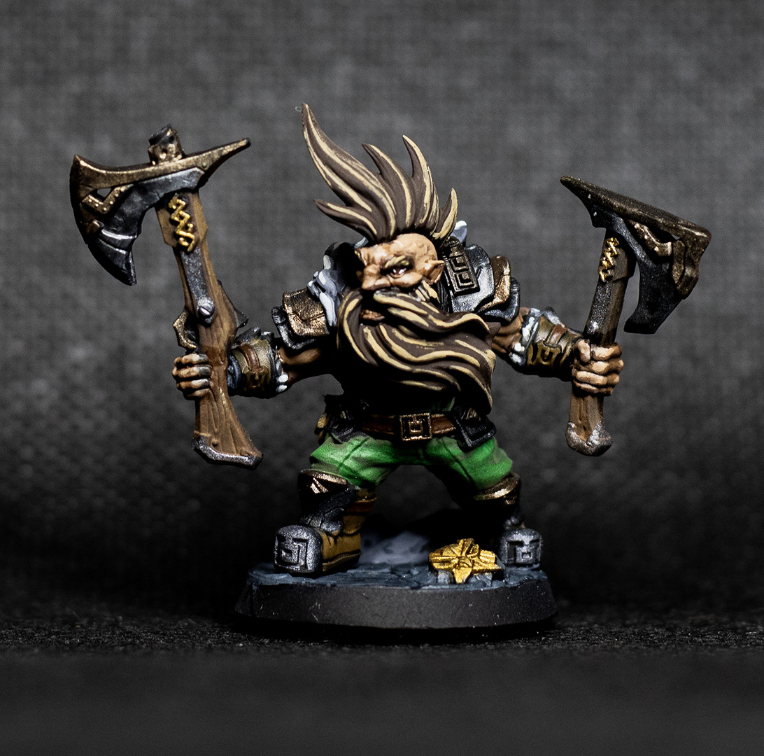 Pro Painted 32mm Dwarf Slayer Miniature | Dual Axe Berserker D&D Fighter Hero
