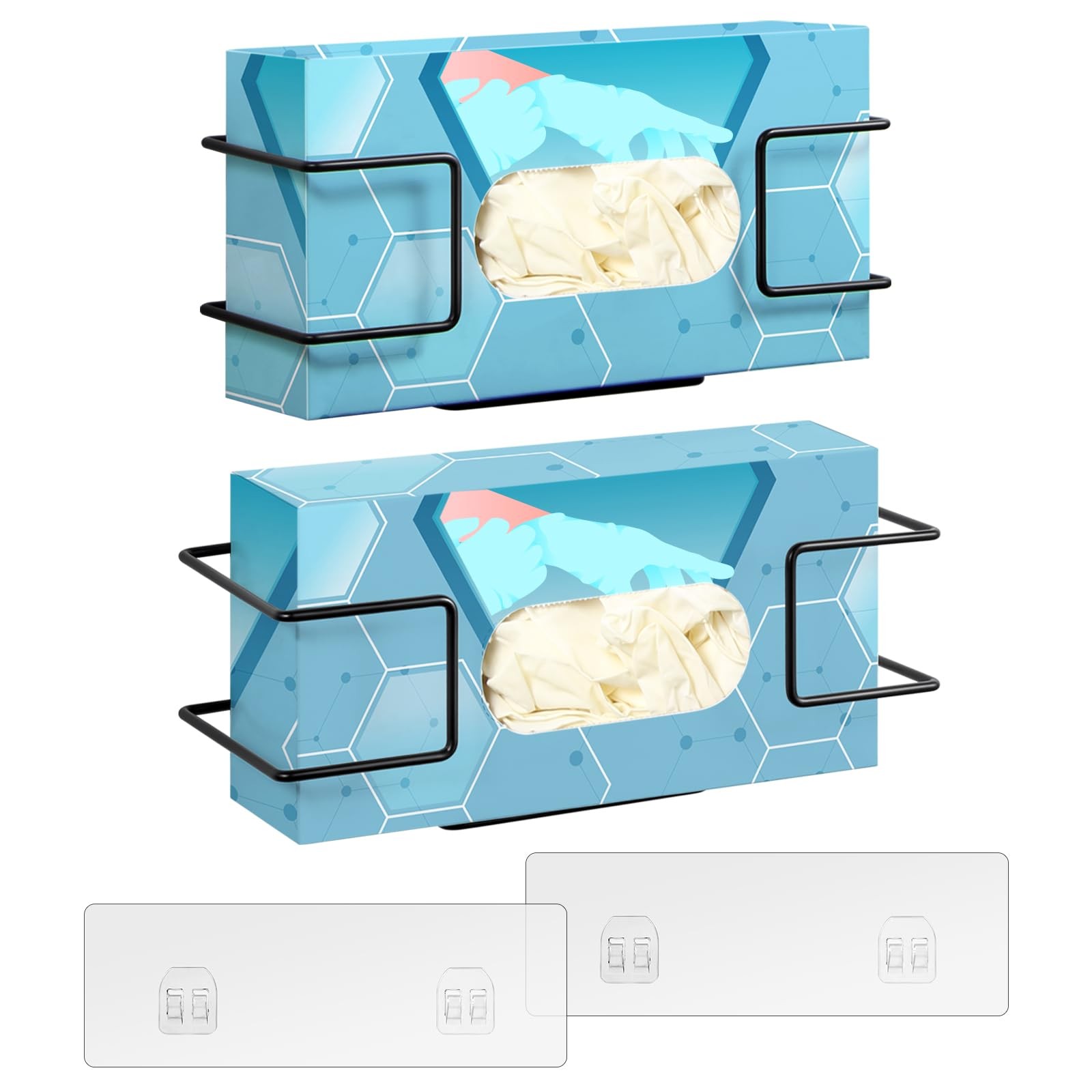 Glove Box Holder Wall Mount Dispenser, 2 Pack with 1 Small + 1 Large Rack, Sm...