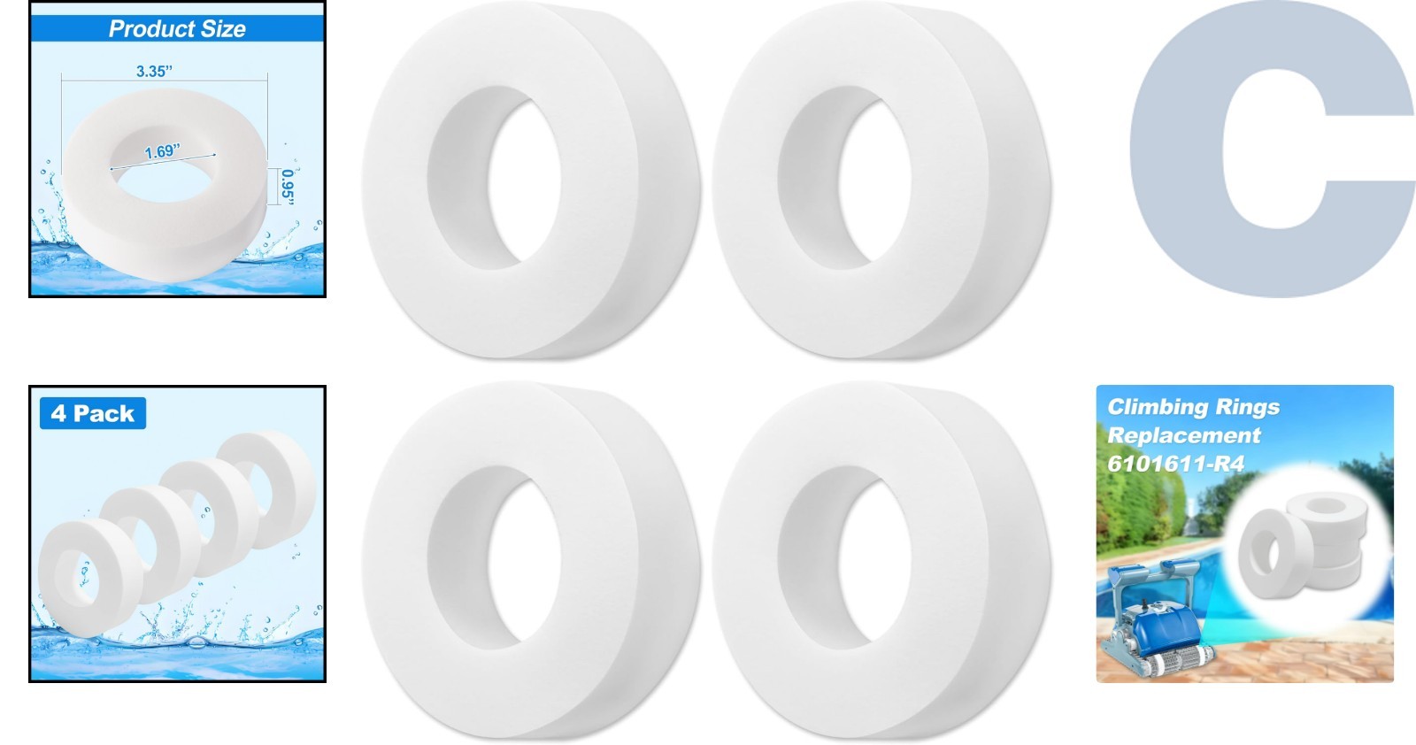 Replacement Climbing Rings for Maytronics Dolphin 6101611-R4 - 4 Pack