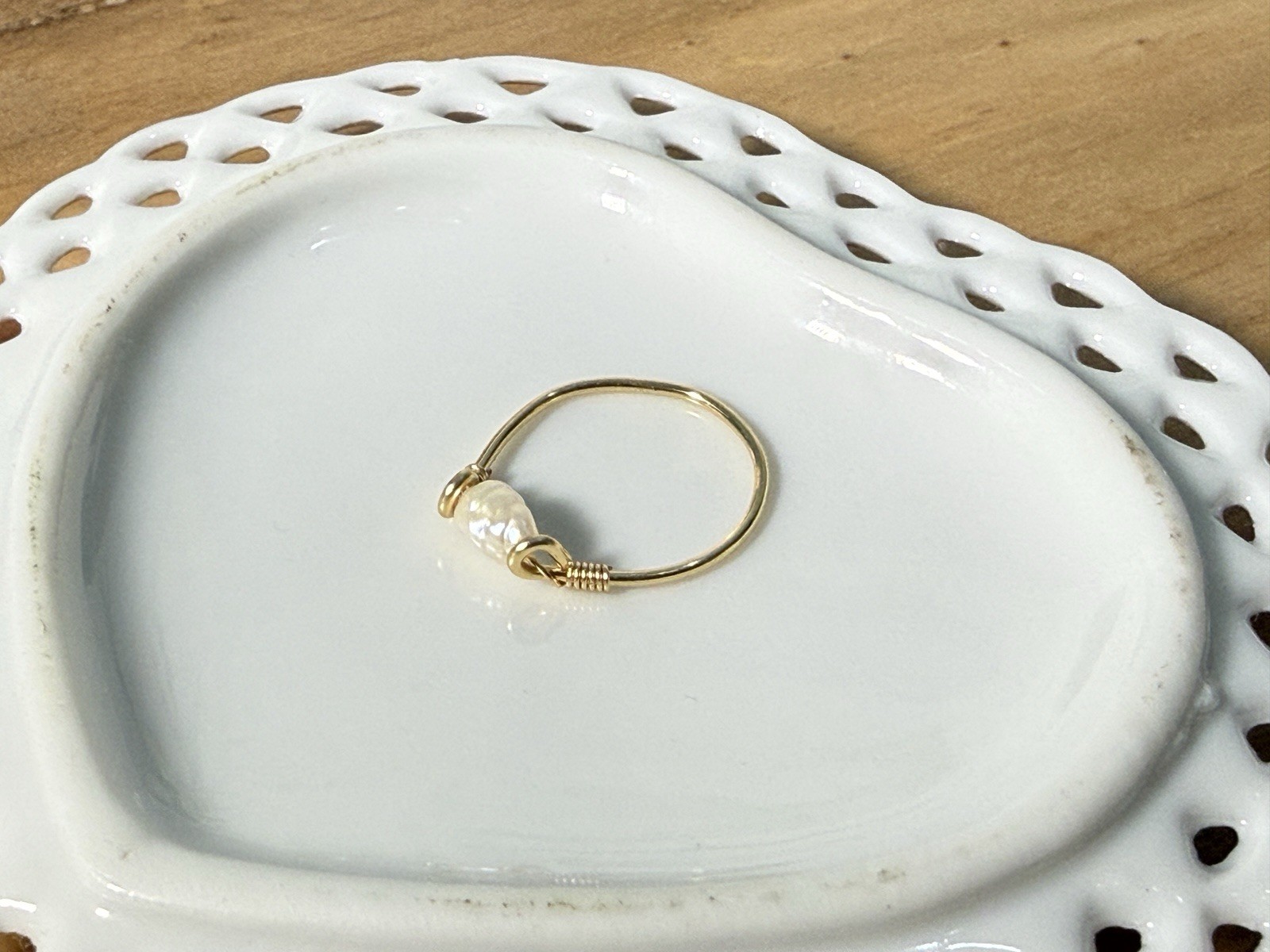 Genuine rice pearl gold wire wrapped ring size 6.5