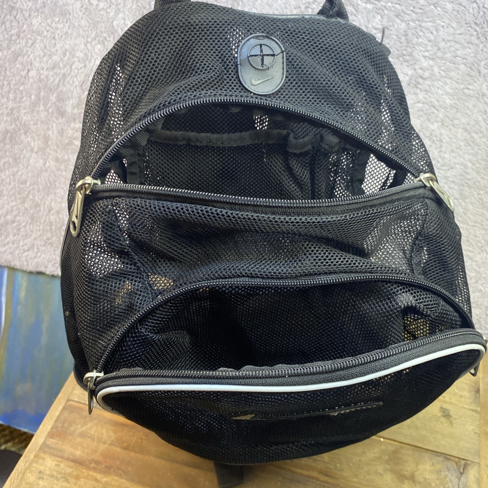 NIKE Vintage Mesh Backpack Y2K Black Book Bag Gym Outdoor Swoosh Vintage