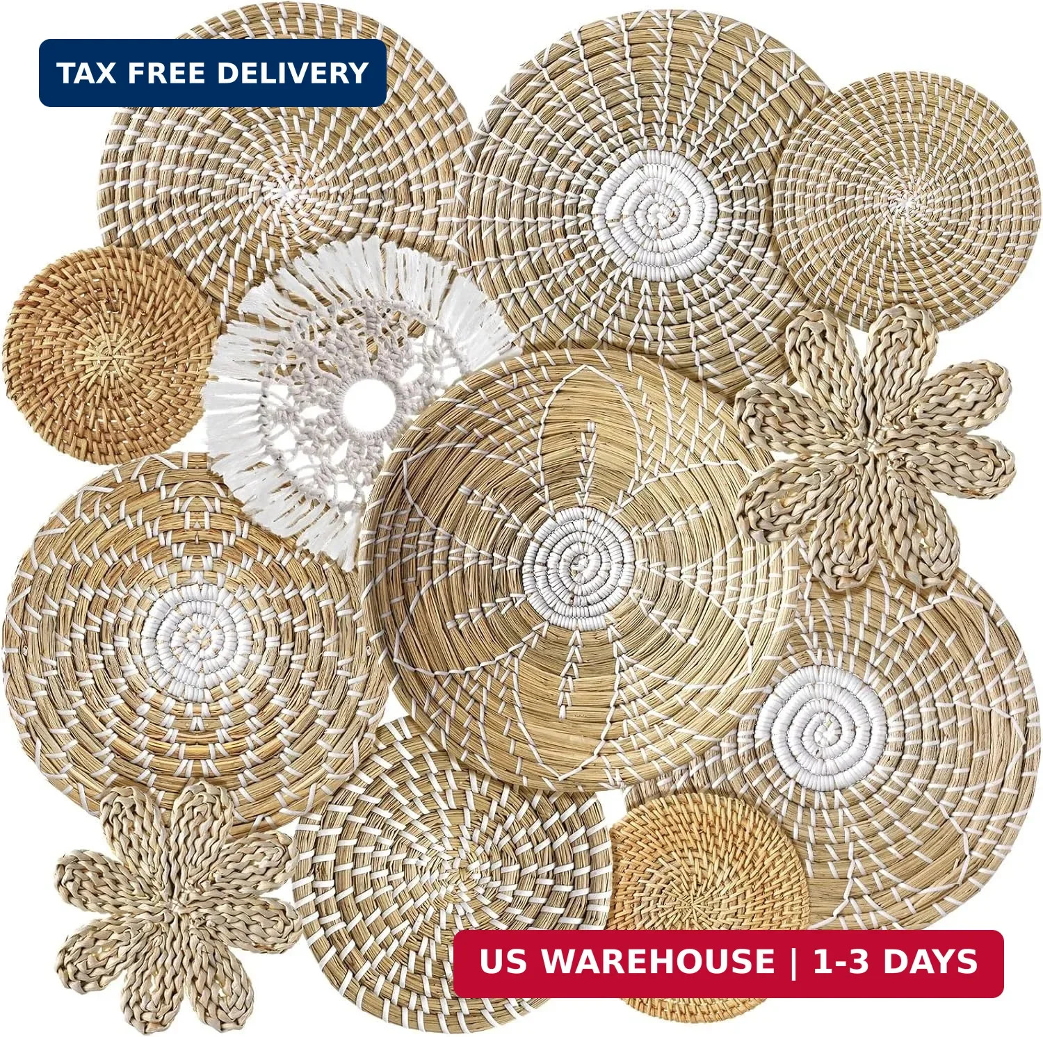 11 Pcs Boho Hanging Wall Basket Decor Handmade Woven Basket Wall Decorative Boho