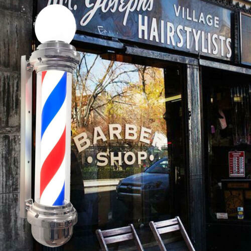 Barber Shop Pole Rotating Light LED Stripes Sign Lamp Hair Salon Red White Blue