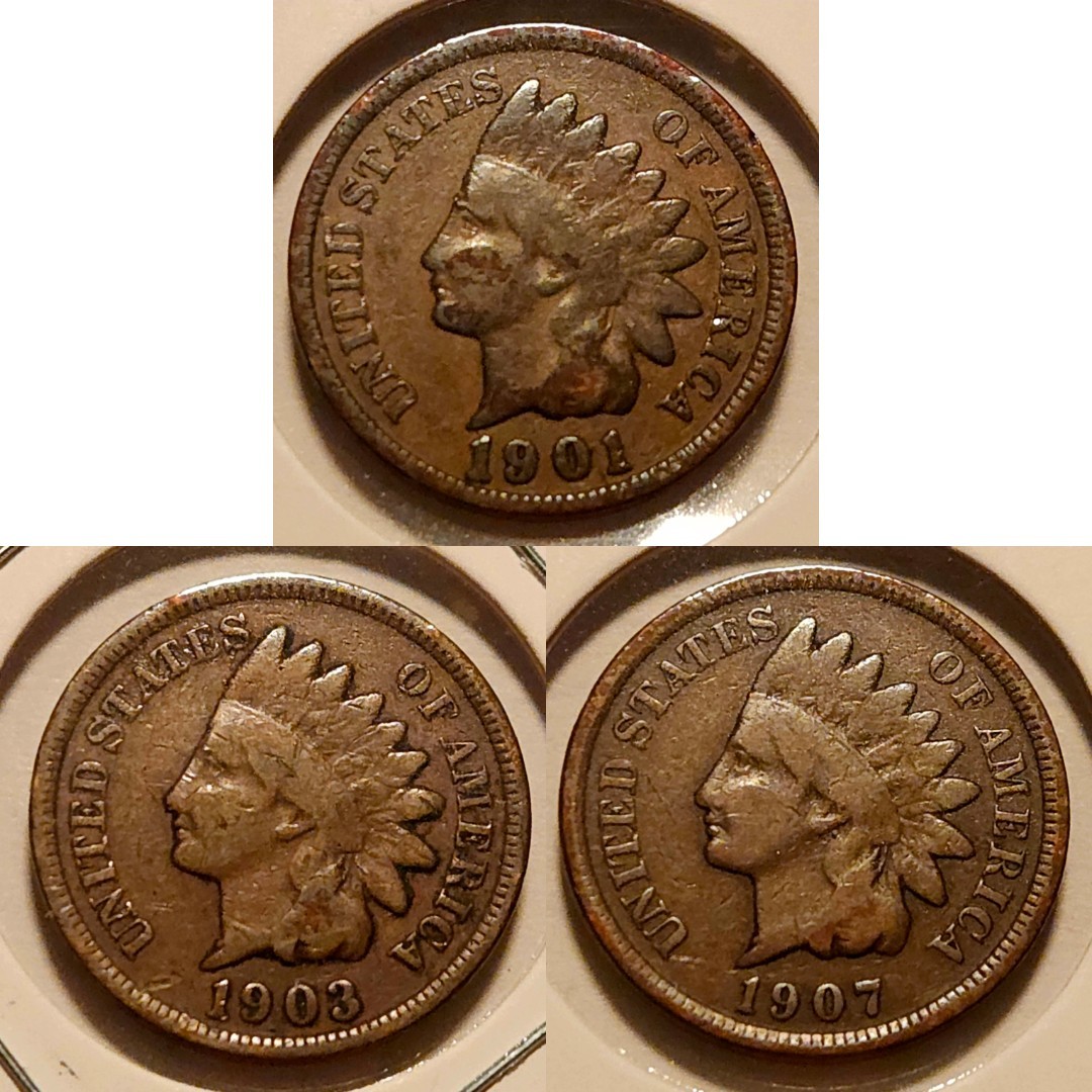 Lot of (3) Indian Head Cents: 1901, 1903, 1907 - VG (Lot #1)