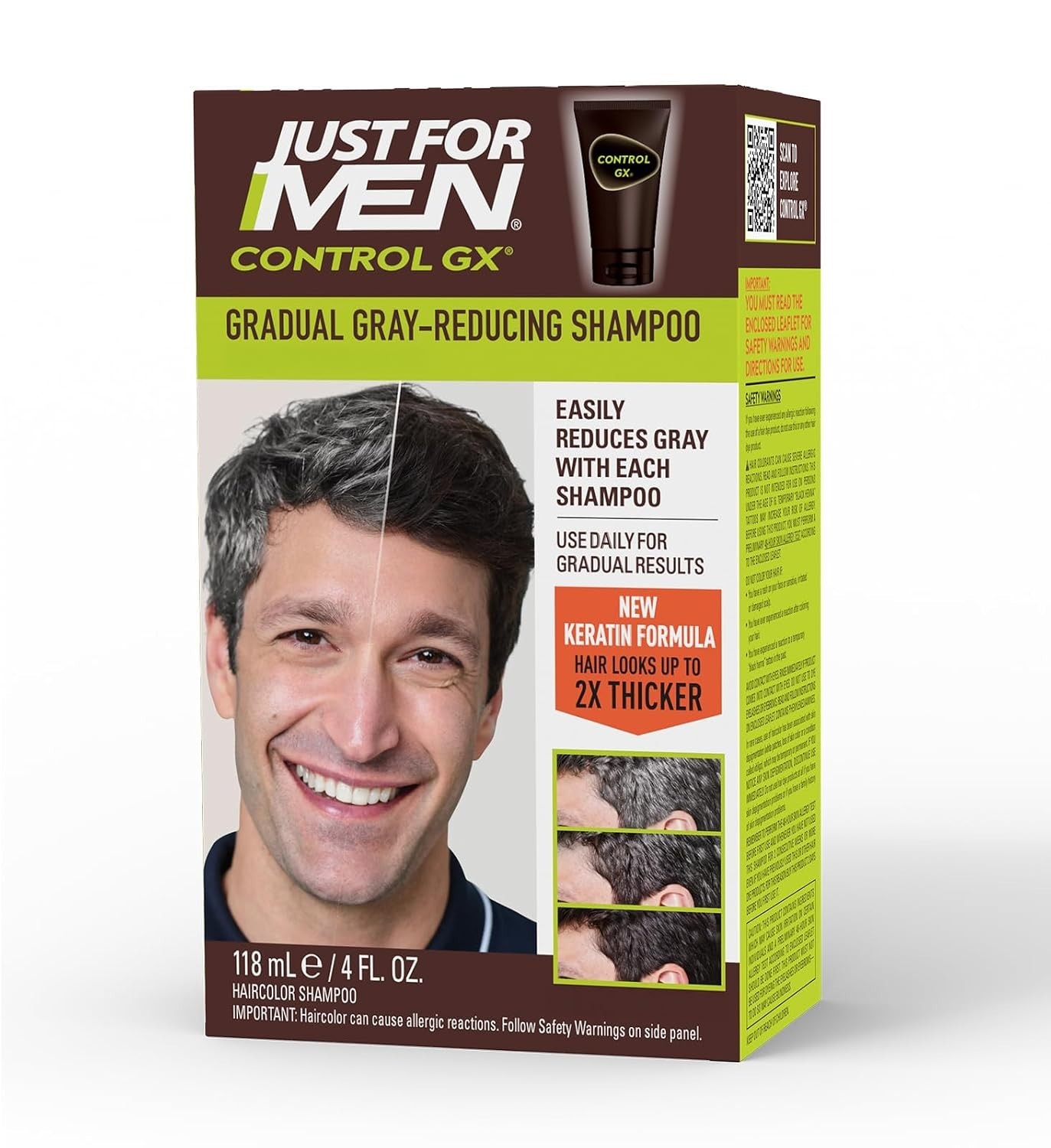 Just For Men Control GX Grey Reducing Shampoo, Gradually Colors Hair, 4 Ounce