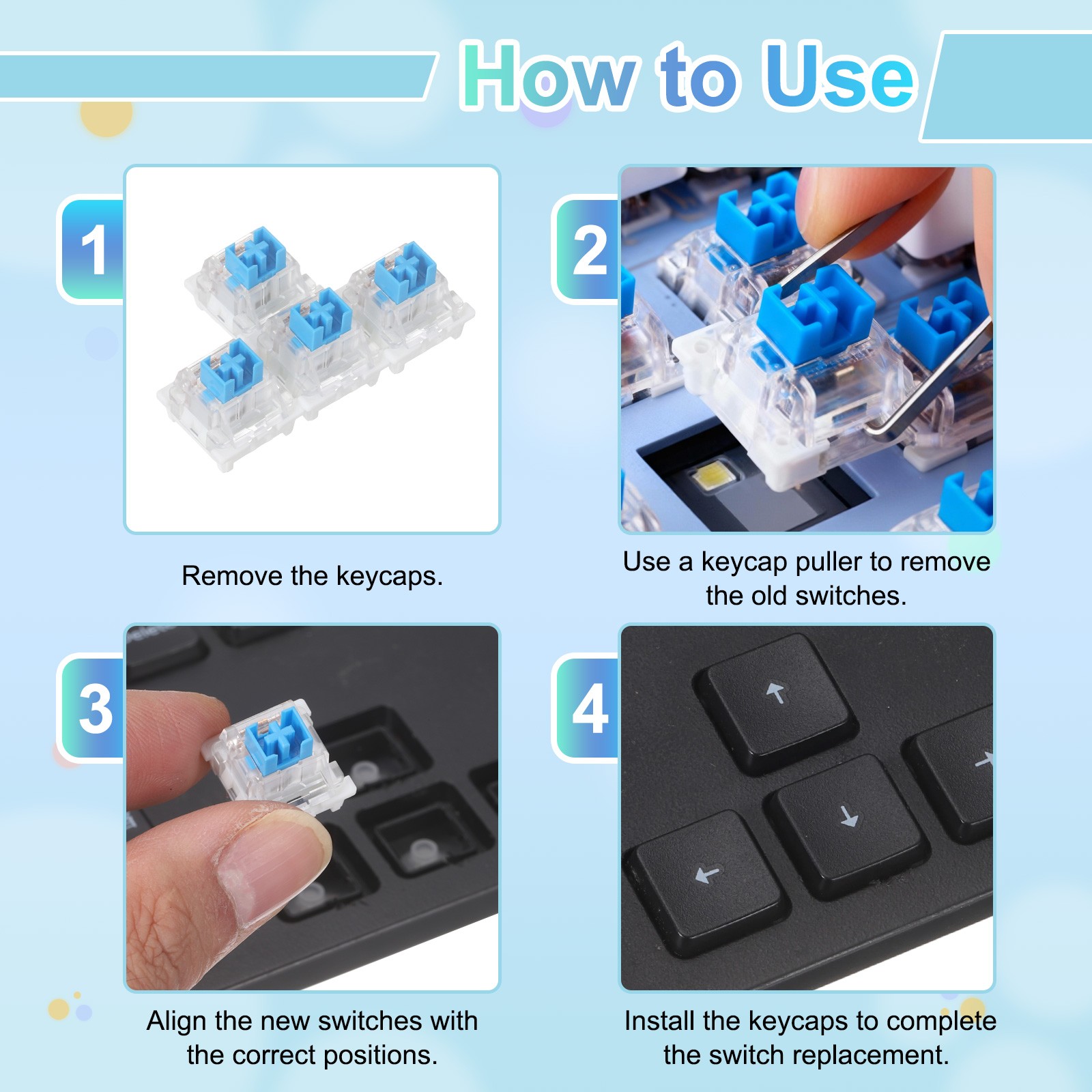 10pcs Pink Keyboard Switch 3-Pin 45gf Linear Keyboard Switch Replacement